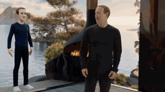 Mark Zuckerberg cumprimentando seu avatar no Metaverso