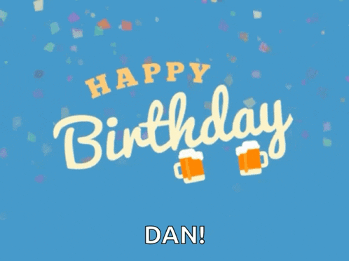 a blue background with the words happy birthday dan and two beer mugs
