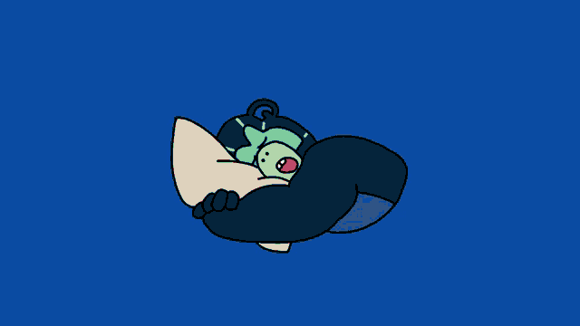 a cartoon drawing of a person sleeping on a red background