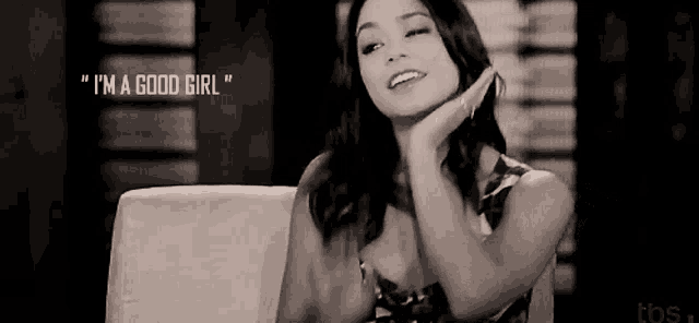 a black and white photo of a woman with the words " i 'm a good girl "
