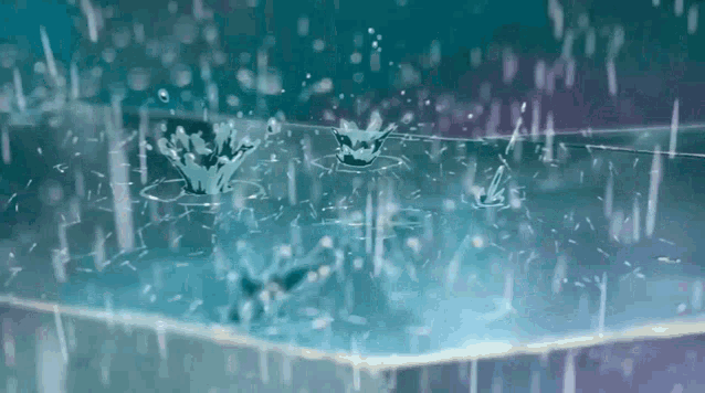 a painting of water drops falling into a pool