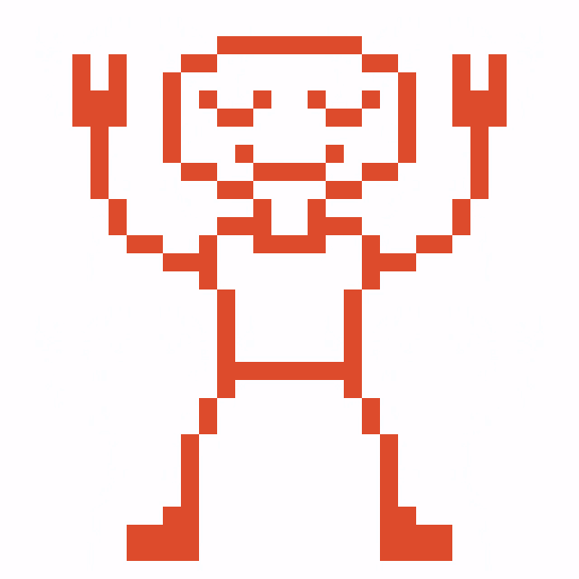 a repeating pattern of red cartoon characters with their hands up
