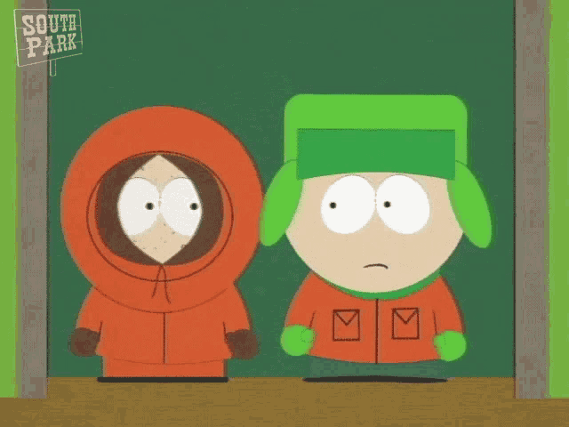 two cartoon characters from south park are standing next to each other