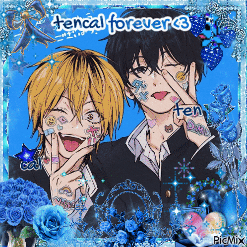 a picture of two anime characters with the words tencal forever 3 on top