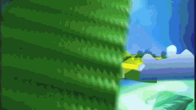 a painting of a green and blue background with a tissue box in the foreground
