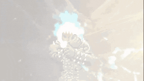 a pixel art drawing of a person with a blue flame coming out of their head