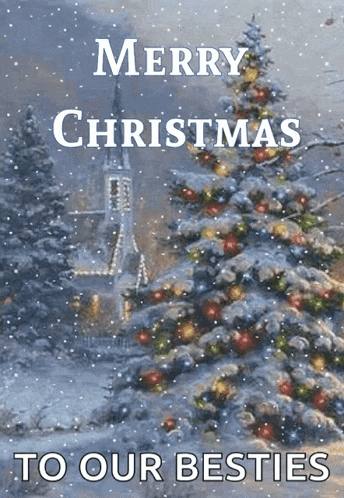a merry christmas to our besties card with a snowy scene