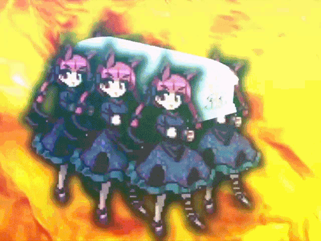 a group of anime girls are carrying a coffin with the word s.i. on it