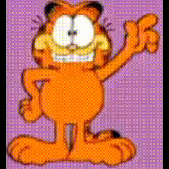 a cartoon character named garfield is pointing at something