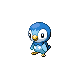 a pixel art of a blue penguin with a yellow beak .