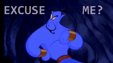 a cartoon of a genie asking someone to excuse him