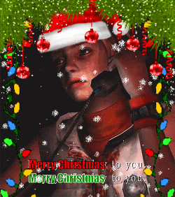 a christmas card with a woman wearing a santa hat and the words merry christmas to you merry christmas to you