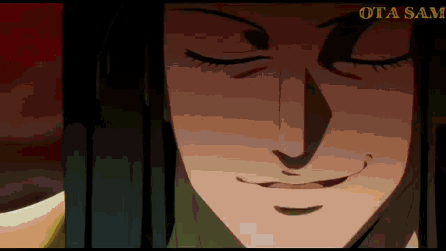 a close up of a man 's face with the words ota sam on the bottom right