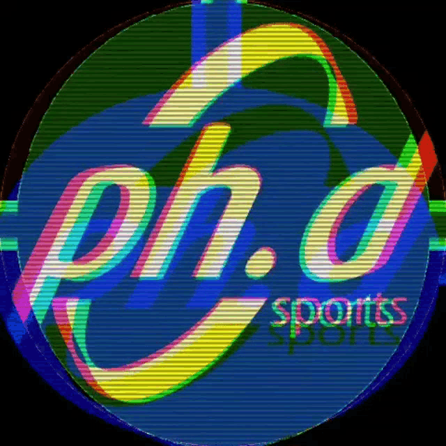 a colorful logo for ph.d sports with a blue background