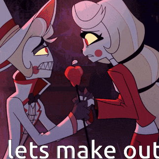 a couple of cartoon characters standing next to each other with the words lets make out below them