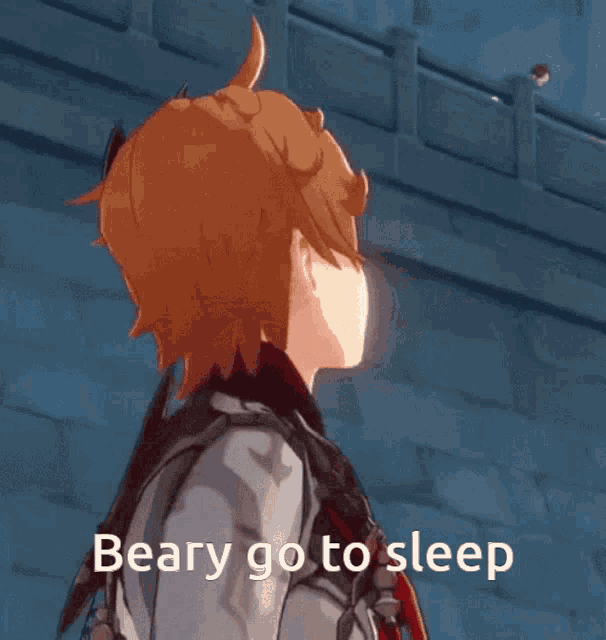 a cartoon character with the words " beary go to sleep " below him