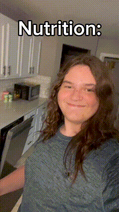a woman in a kitchen with the words nutrition written on the bottom