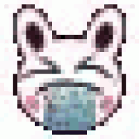a pixel art drawing of a rabbit 's face with a tear coming out of it 's mouth .