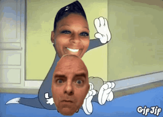 a cartoon of a woman and a man with gif jif in the bottom right corner