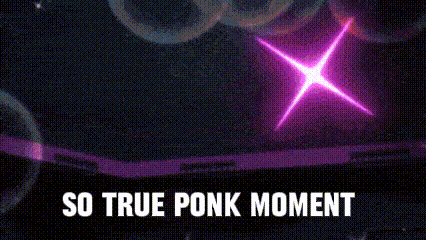 a purple light with the words so true ponk moment written below it