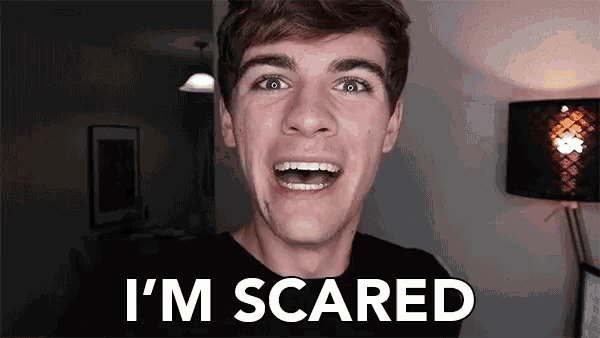 a man is making a funny face and says i 'm scared .