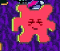 a pixel art of a red monster with a purple background