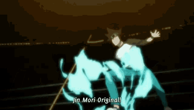 a cartoon character says jin mori original in the corner