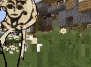a drawing of a sheep standing in a field in a video game .
