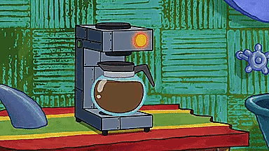 a cartoon drawing of a coffee maker sitting on a table