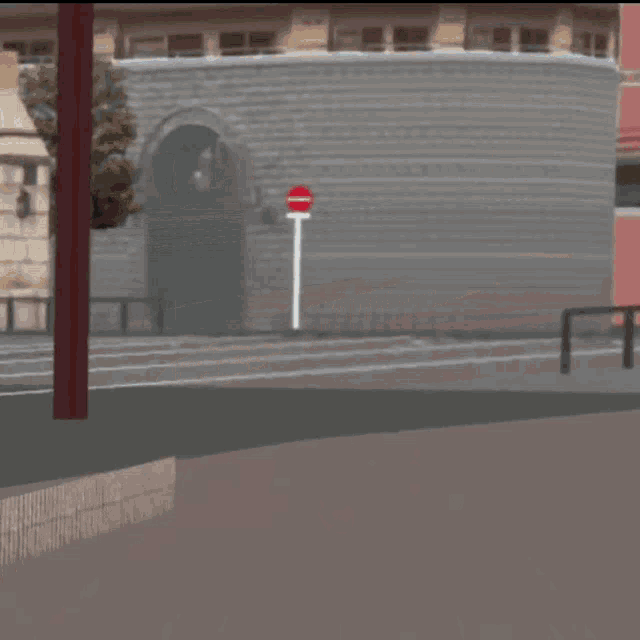 a cartoon character is riding a red tricycle on a street