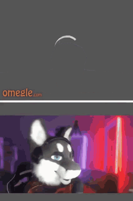 omegle.com shows a boy wearing headphones and a wolf mask