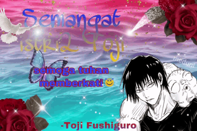 a picture of a man surrounded by flowers and the words " semangat " on top