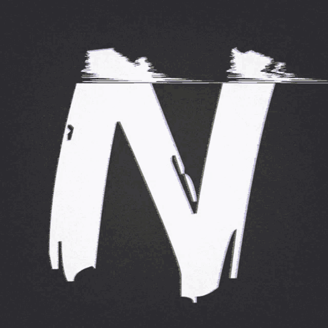 a white letter n on a black background with a glitch effect