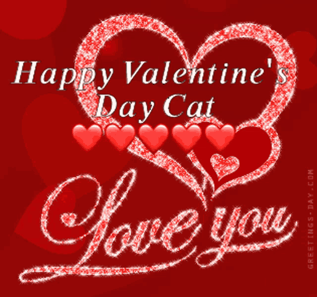 a valentine 's day card that says happy valentine 's day cat and says i love you