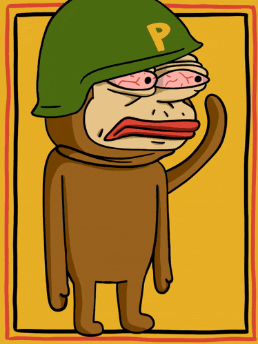a monkey wearing a helmet with the letter p on it