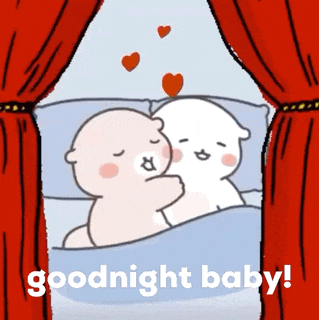 a cartoon of two bears hugging each other with the words goodnight baby written on the bottom