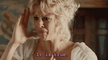 a woman is making a face and saying `` it is true '' while covering her ears .