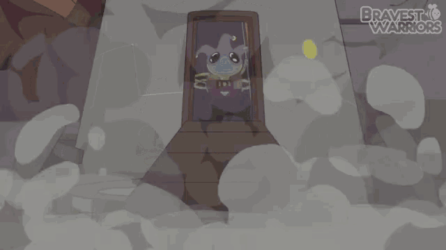 a cartoon character holding a flag with the words bravest warriors written on the bottom
