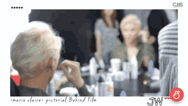 a marie claire pictorial behind film with a woman applying makeup