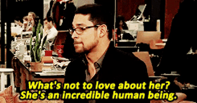 a man with glasses says what 's not to love about her