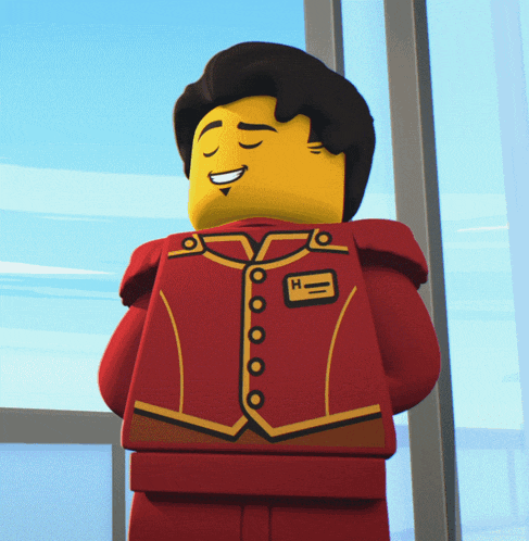 a lego man with a name tag that says ' h ' on it