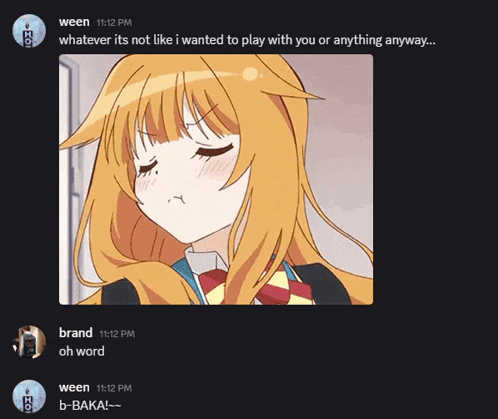 a screenshot of a discord conversation with ween and brand