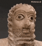 a statue of a man with a beard and big eyes .