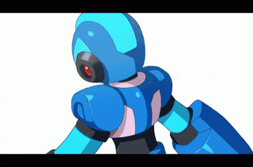 a blue robot with a red light on its head