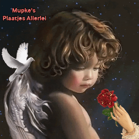 a painting of a little girl with a dove on her shoulder and the words mupke 's plaatjes allerlei on the bottom