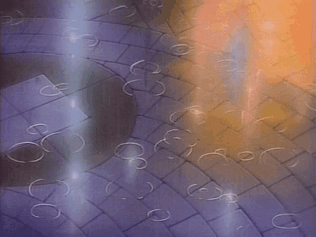 a purple and orange colored brick wall with a few circles on it