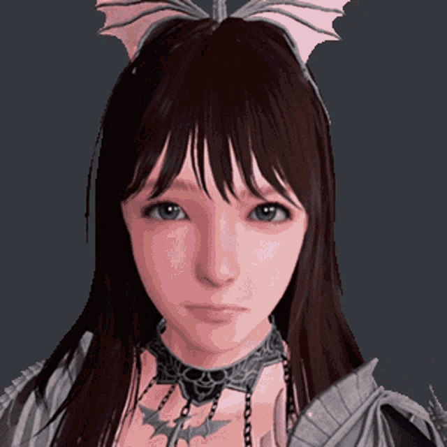 a close up of a girl 's face with a dragon headband on her head