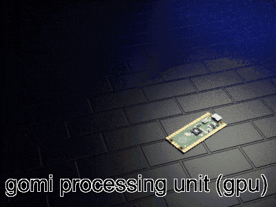 a picture of a gomi processing unit on a black brick floor