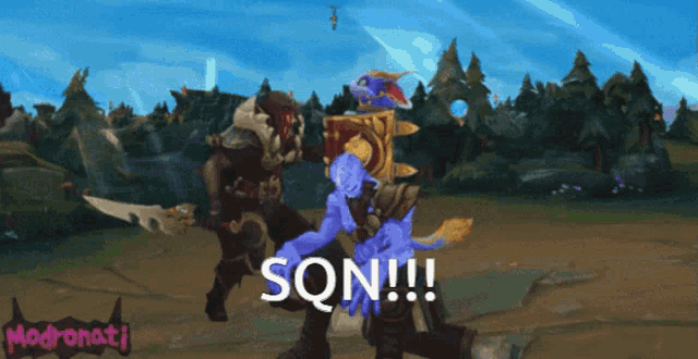 a video game scene with the words sqn written on the screen