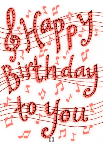 a happy birthday to you greeting card with green music notes and a treble clef .